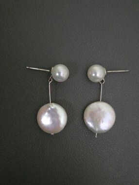 Macy's Silver Double Pearl Drop Earrings - White
